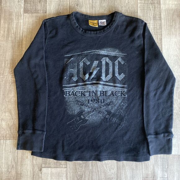 AC/DC Rockware Thermal Waffle Men Shirt Large Back In Black Grunge Music Band - Picture 1 of 7